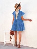 Wholesale Lapel Short Sleeve Denim Dress