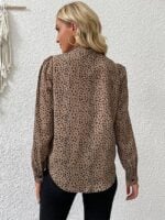 Wholesale Leopard Print Lace Up Long Sleeve Blouse