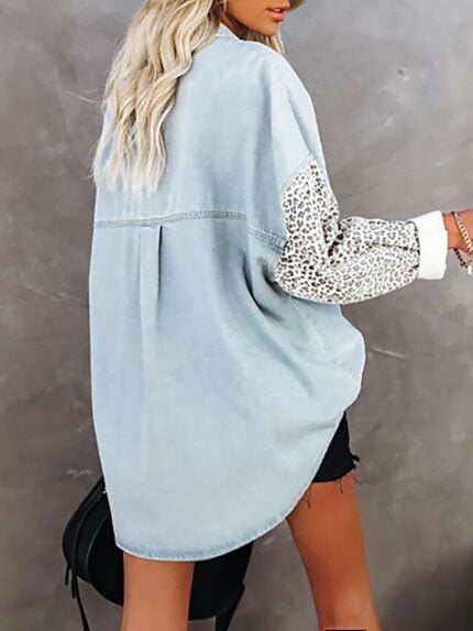 Wholesale Leopard Print Pocket Long Sleeve Shirt