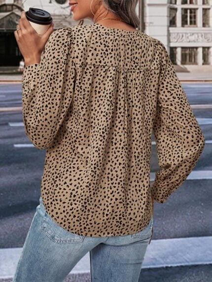 Wholesale Leopard Print V-Neck Long Sleeve Blouse