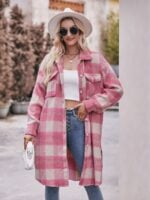 Wholesale Plaid Button Slit Long Jacket