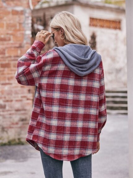 Wholesale Plaid Casual Hooded Jacket