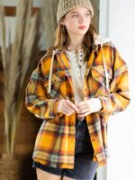 Wholesale Plaid Hooded Long Sleeve Jacket