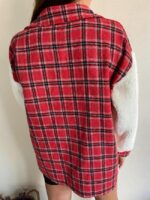 Wholesale Plaid Panel Button Plush Jacket