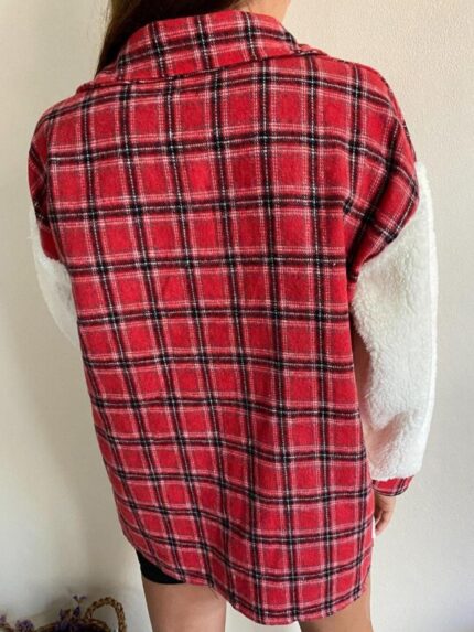 Wholesale Plaid Panel Button Plush Jacket