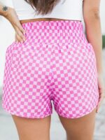 Wholesale Plaid Print Casual Elastic Waist Shorts