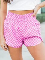 Wholesale Plaid Print Casual Elastic Waist Shorts