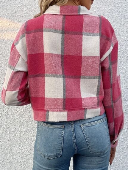 Wholesale Plaid Print Cropped Jacket