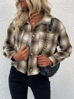 Wholesale Plaid Print Long Sleeve Cropped Jacket