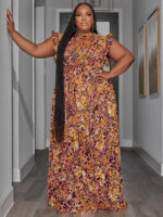 Wholesale Plus Fashion Print Sleeveless Maxi Dress