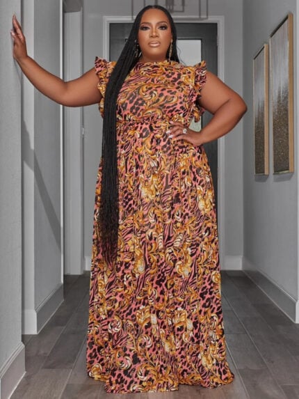 Wholesale Plus Fashion Print Sleeveless Maxi Dress