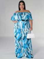 Wholesale Plus Print Off-the-shoulder Loose Jumpsuit