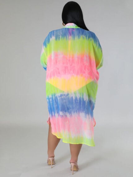 Wholesale Plus Tie Dye Loose Lapel Button Shirt Dress