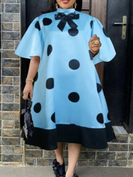 Wholesale Polka Dot Bell Sleeve Loose Dress