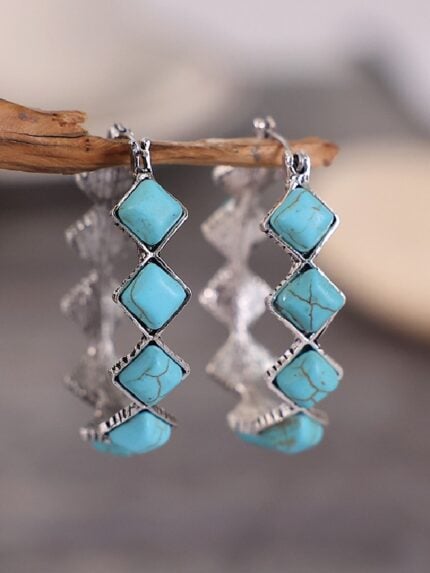 Wholesale Rhombus Turquoise U-Shaped Earrings