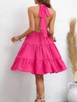 Wholesale Rose Red Sweet Halter Neck Backless Dress