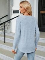 Wholesale Round Neck Long Sleeve Loose Button T-Shirt