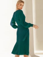 Wholesale Round Neck Slim Pleated Knit Dress