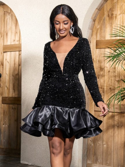 Wholesale Sexy Deep V-neck Sequined Dress