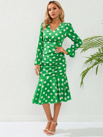 Wholesale Sexy Polka Dot V Neck Mermaid Dress