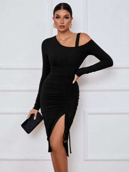 Wholesale Sexy Slit Off Shoulder Long Sleeve Dress