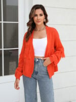 Wholesale Solid Color Fringe Panel Cardigan