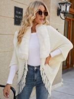 Wholesale Solid Color Fur Collar Tassel Cape Cardigan