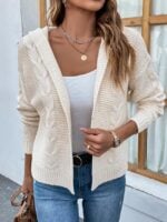 Wholesale Solid Color Hooded Cable Cardigan