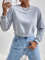 Wholesale Solid Color Round Neck Cropped Sweatshirt