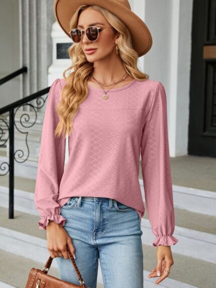 Wholesale Solid Color Ruffle Sleeve Round Neck T-Shirt