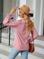 Wholesale Solid Color Ruffle Sleeve Round Neck T-Shirt