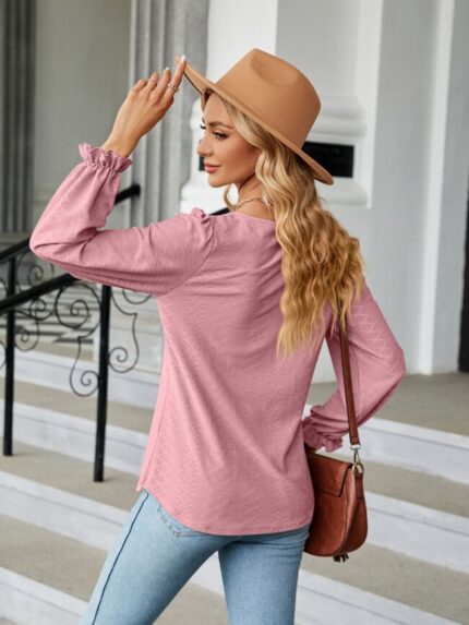 Wholesale Solid Color Ruffle Sleeve Round Neck T-Shirt