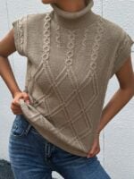 Wholesale Solid Color Twist Turtleneck Vest Sweater