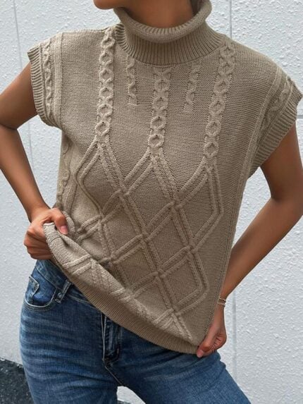 Wholesale Solid Color Twist Turtleneck Vest Sweater