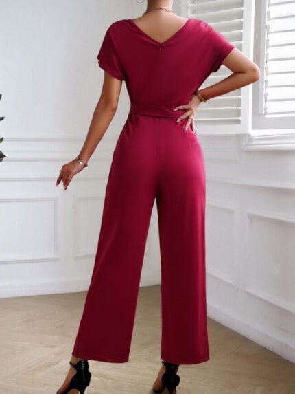 Wholesale Solid Color V Neck Causal Jumpsuit