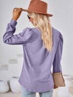 Wholesale Solid Color V Neck Jacquard Long Sleeve T-Shirt