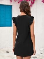 Wholesale Solid Color V Neck Lace Panel Dress