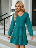 Wholesale Solid Color V Neck Long Sleeve Loose Dress