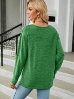 Wholesale Solid Color V-neck Casual Long Sleeved T-shirt