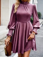 Wholesale Solid Color Velvet Turtleneck Dress