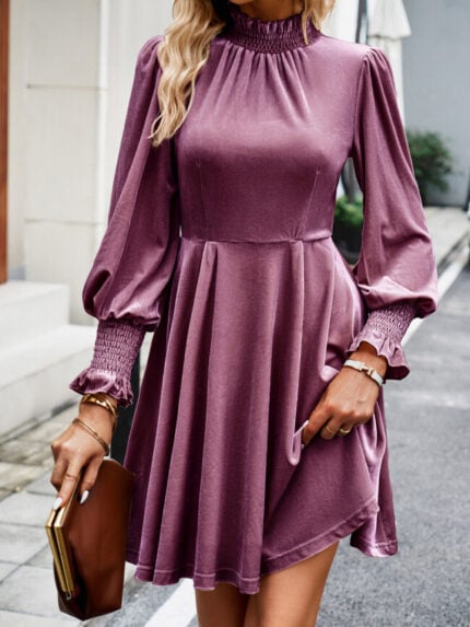 Wholesale Solid Color Velvet Turtleneck Dress