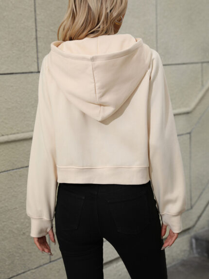 Wholesale Solid Color Zip Cropped Hoodie