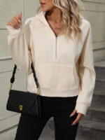 Wholesale Solid Color Zip Cropped Hoodie