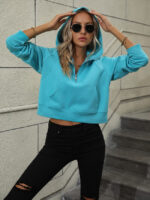 Wholesale Solid Color Zip Fleece Cropped Sweatshirt