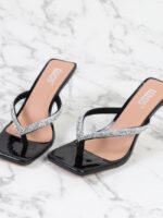 Wholesale Square Head Rhinestone Thong High Heels