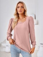 Wholesale Square Neck Jacquard Long Sleeve T-Shirt