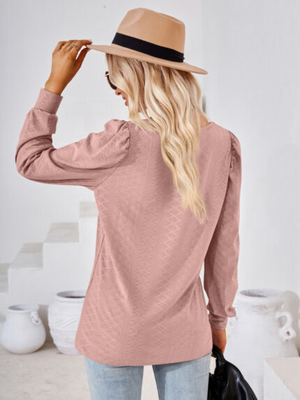 Wholesale Square Neck Jacquard Long Sleeve T-Shirt