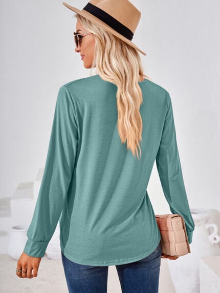 Wholesale Square Neck Pleated Long Sleeve T-Shirt