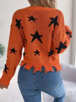 Wholesale Star Pattern V-neck Long Sleeve Sweater