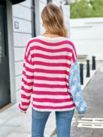 Wholesale Stars and Stripes Color Block Crew Neck Sweater